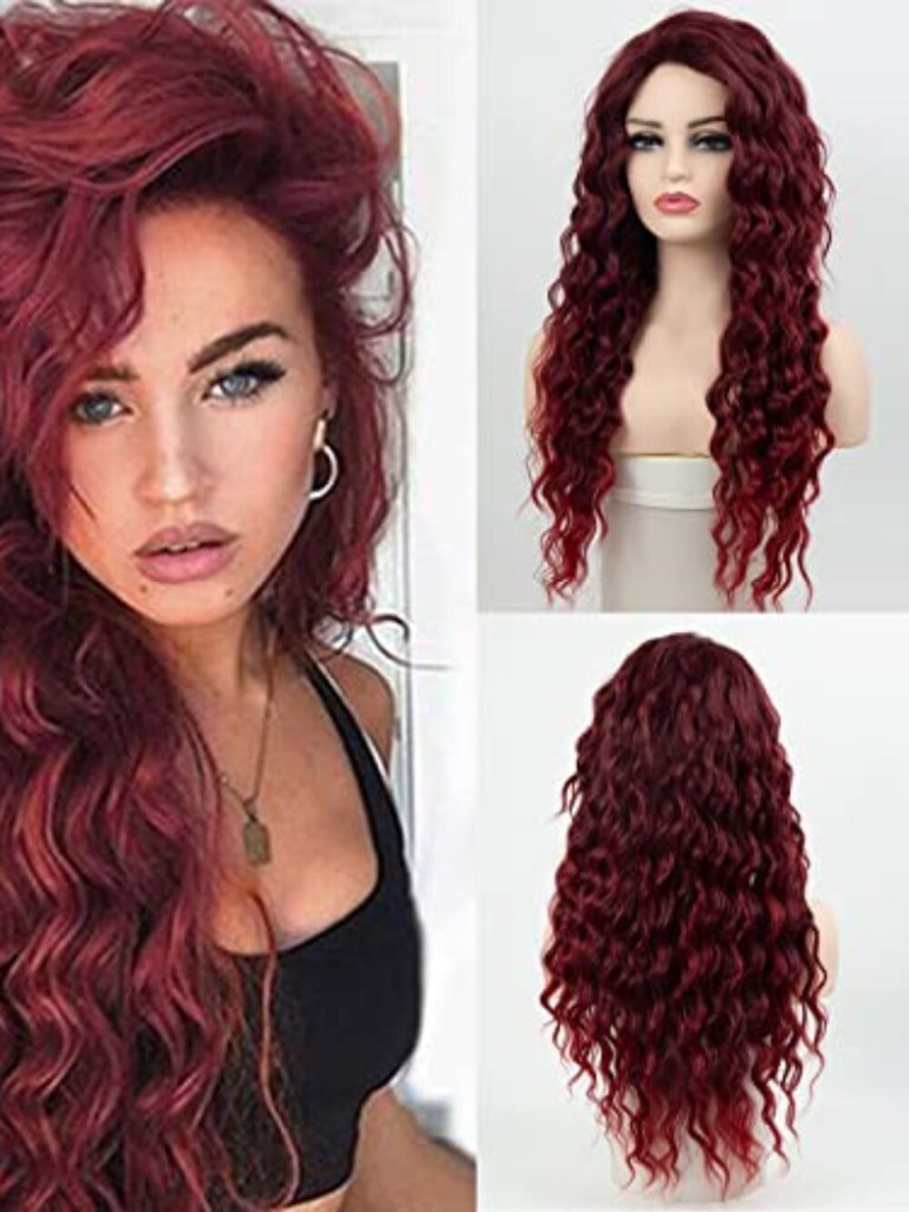 Burgundy to Red Wigs for Women 26 Inch Long Wavy Curly Natural Hair